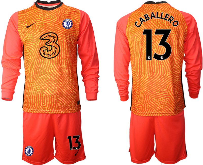 Men 2021 Chelsea red goalkeeper long sleeve #13 soccer jerseys->chelsea jersey->Soccer Club Jersey